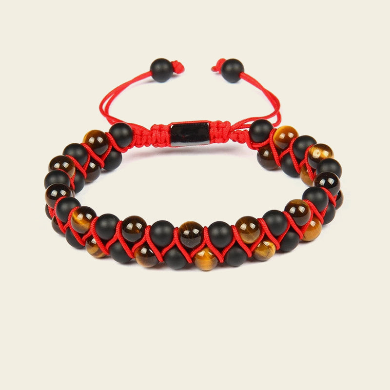 Crimson Thread Bracelet with black beads woven onto red cord