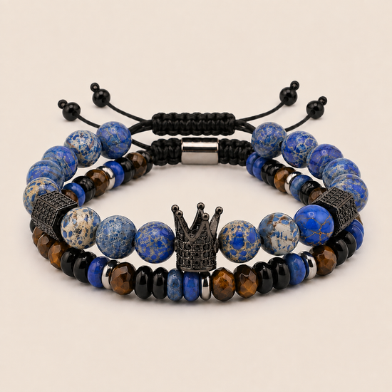 Crown Balance Bracelet with two rows of round beads and a crown-shaped accent