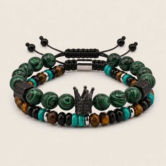 Crown Balance Bracelet with two rows of round beads and a crown-shaped accent