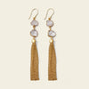 Crystal Cascade Earrings with pale stone accents and long gold-coloured chain tassels