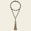 Deep Mala Necklace with dark beads and a multicoloured tassel