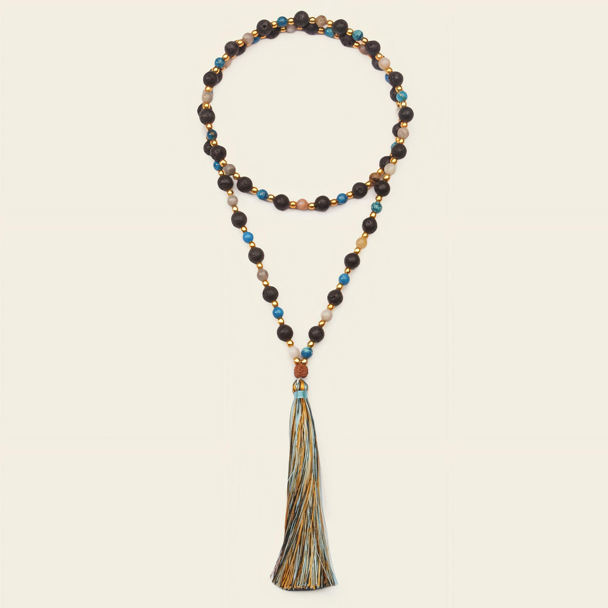Deep Mala Necklace with dark beads and a multicoloured tassel