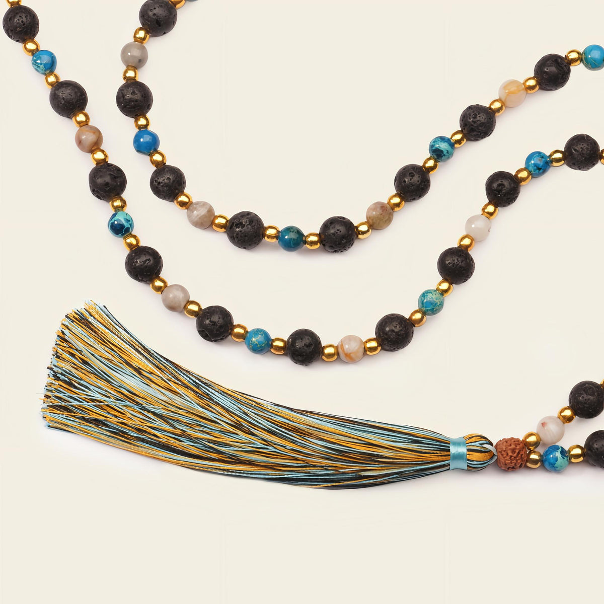 Deep Mala Necklace with dark beads and a multicoloured tassel