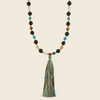 Deep Mala Necklace with dark beads and a multicoloured tassel