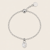 Dewdrop Chain Ring with an adjustable chain band and clear teardrop charm in silver finish