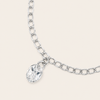 Dewdrop Chain Ring with an adjustable chain band and clear teardrop charm in silver finish
