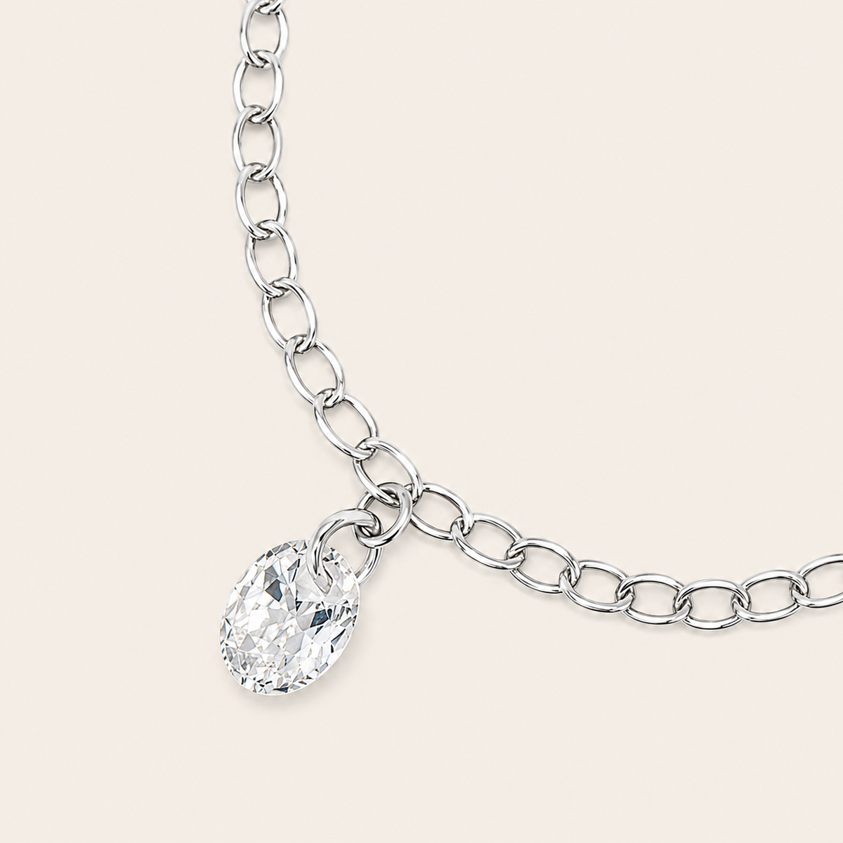 Dewdrop Chain Ring with an adjustable chain band and clear teardrop charm in silver finish