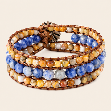 Driftline Field Bracelet with layered blue, orange and brown stone beads