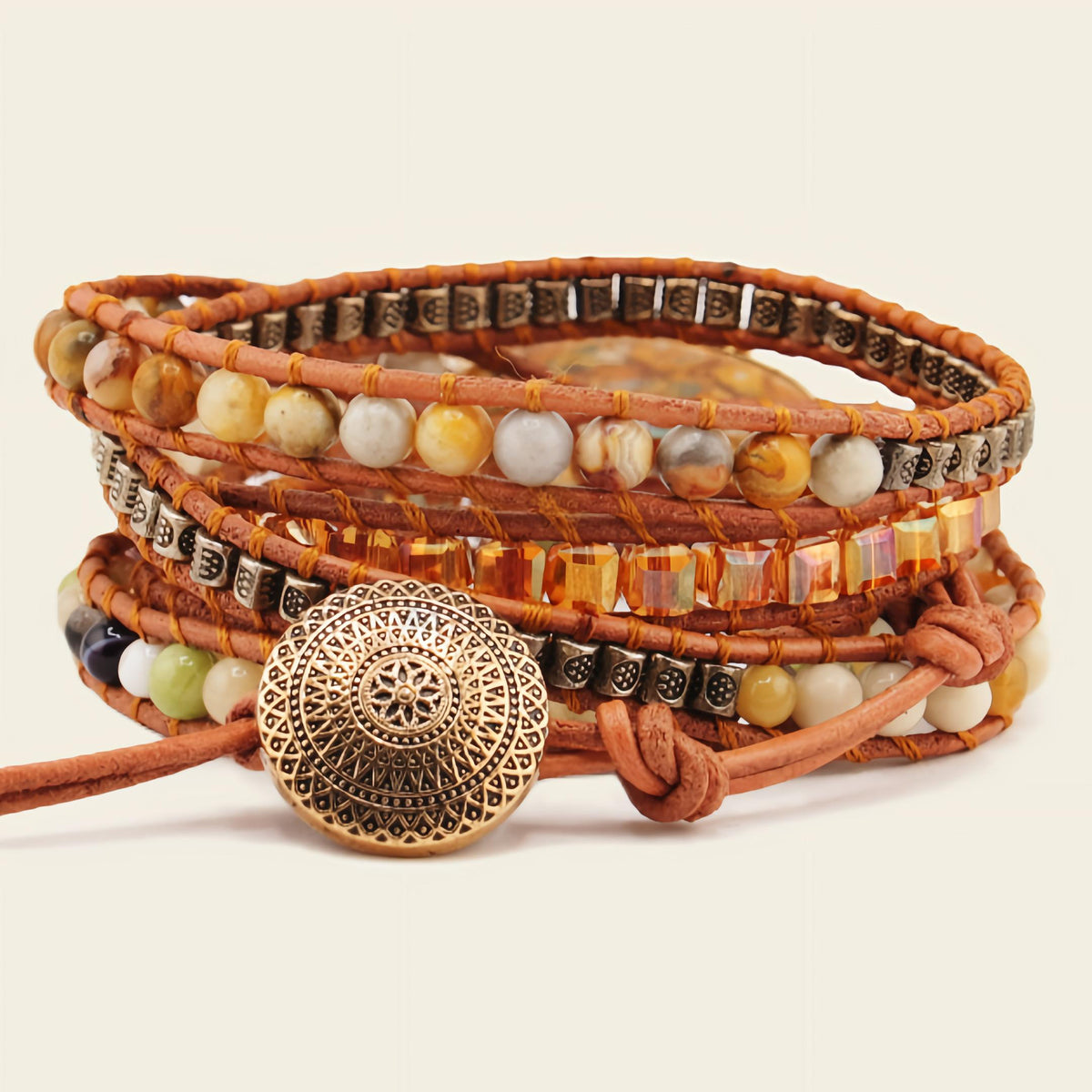 Earth Pattern Bracelet with beadwork and cord detail