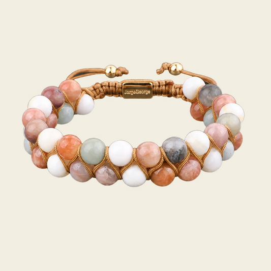 Earthwoven Balance Bracelet with two rows of pale multicoloured round beads