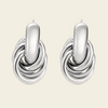 Echo Loop Earrings with interlocking sculptural loop drops in silver finish