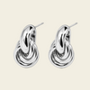 Echo Loop Earrings with interlocking sculptural loop drops in silver finish