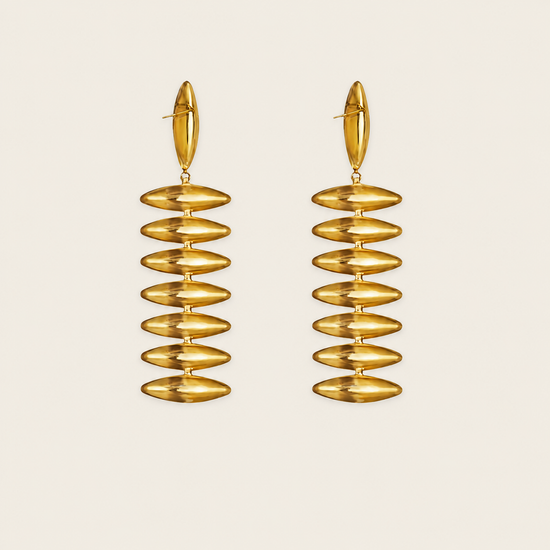 Ellipse Cascade Earrings with a cascade of open oval loops in gold finish
