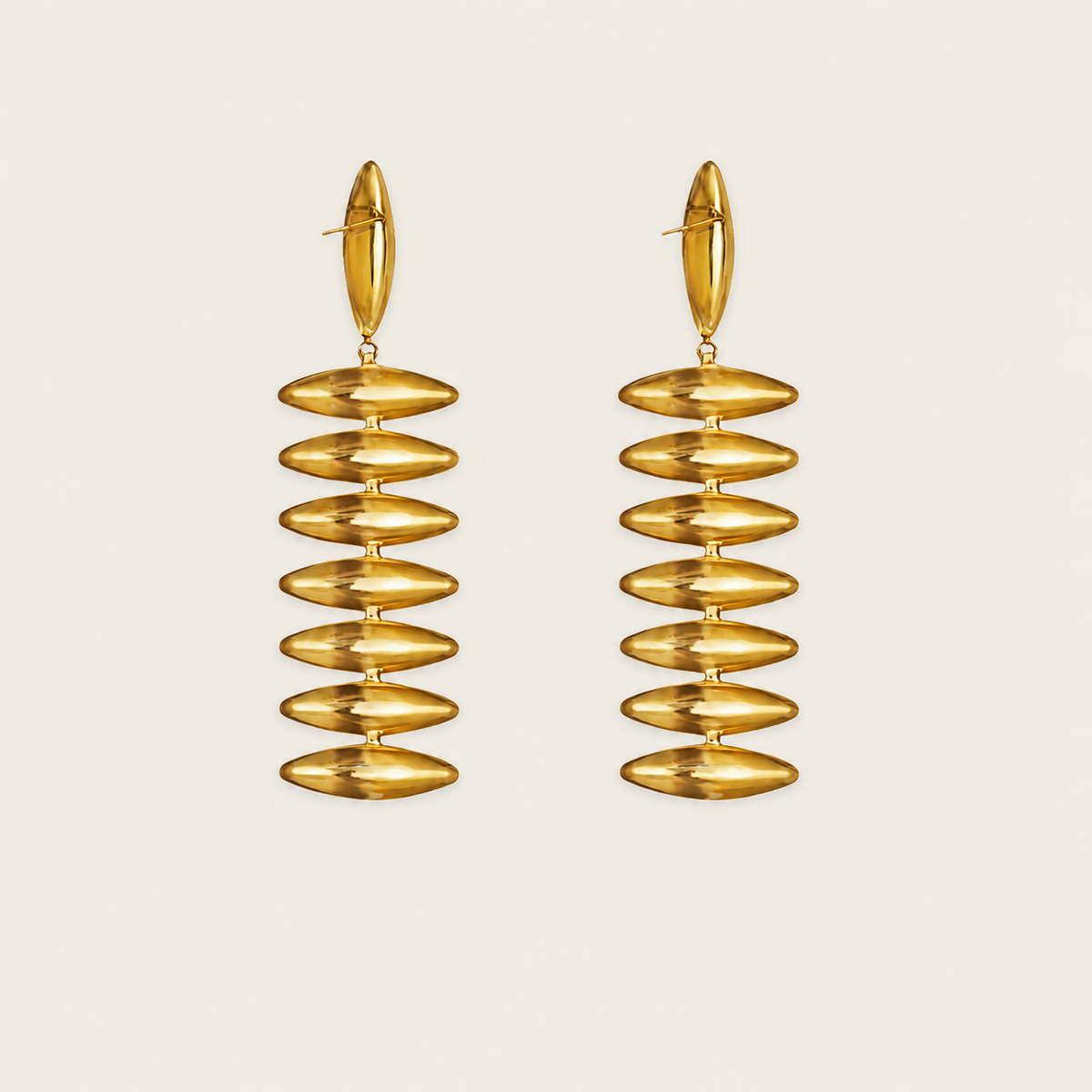 Ellipse Cascade Earrings with a cascade of open oval loops in gold finish