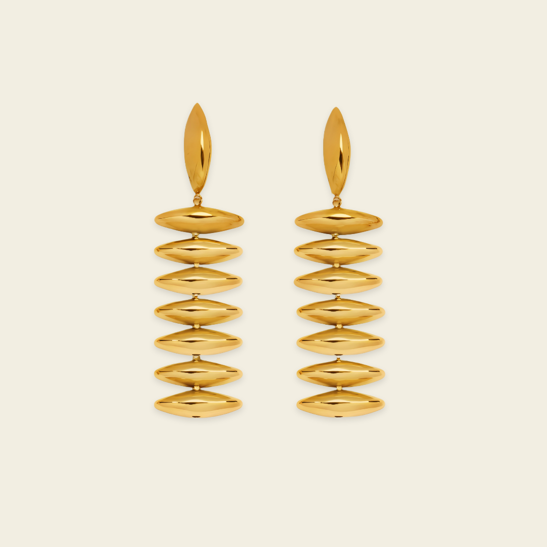 Ellipse Cascade Earrings with a cascade of open oval loops in gold finish