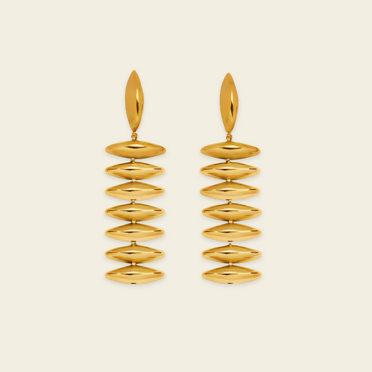 Ellipse Cascade Earrings with a cascade of open oval loops in gold finish