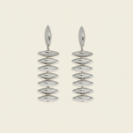Ellipse Cascade Earrings with a cascade of open oval loops in silver finish