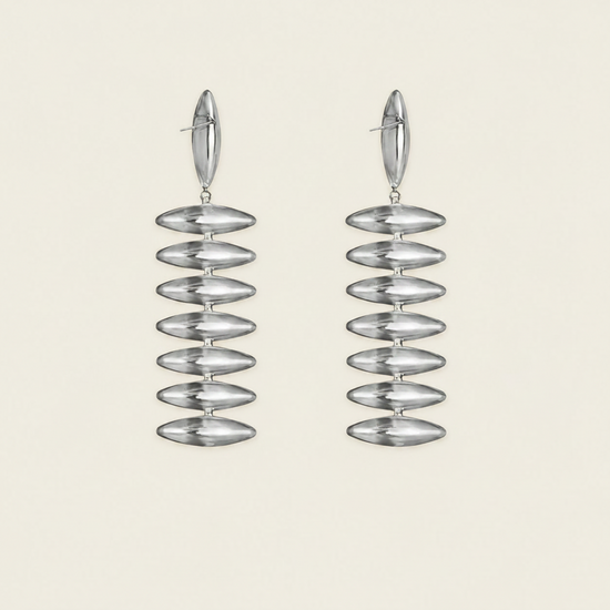 Ellipse Cascade Earrings with a cascade of open oval loops in silver finish