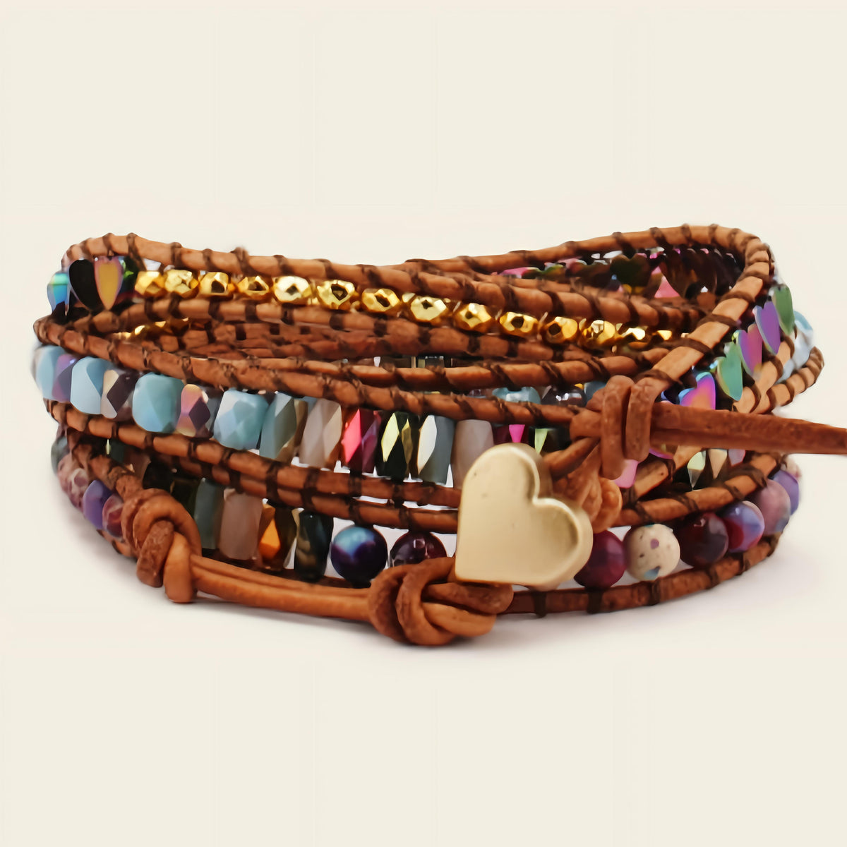 Ember Heart Bracelet with layered multicoloured beads and a red heart centre
