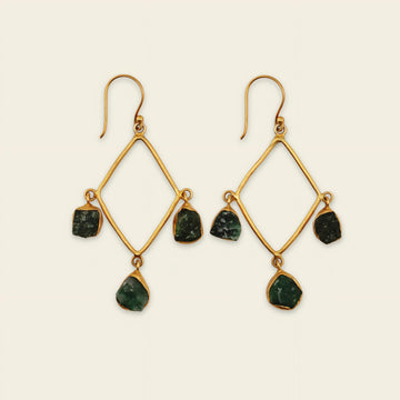 Emerald Frame Earrings with open geometric frames and green stone accents