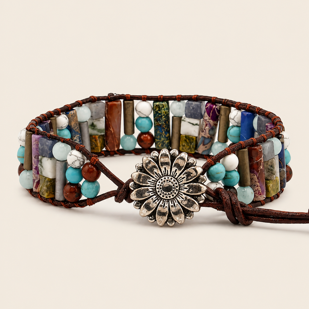Fieldmark Tile Bracelet with beadwork and cord detail