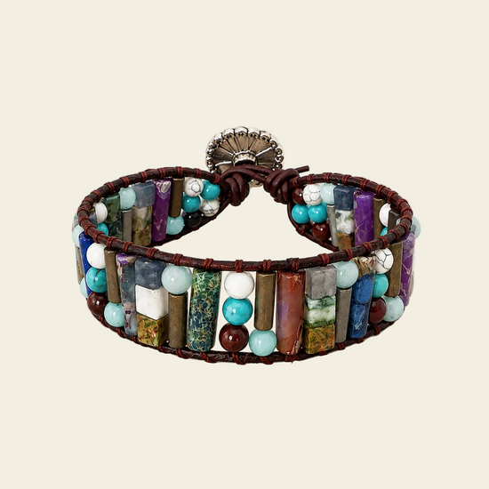Fieldmark Tile Bracelet with multicoloured stone tiles and round beads