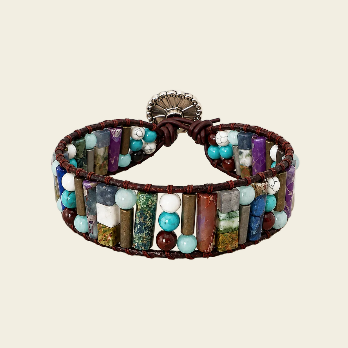 Fieldmark Tile Bracelet with multicoloured stone tiles and round beads