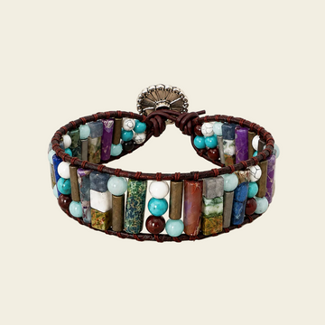 Fieldmark Tile Bracelet with multicoloured stone tiles and round beads