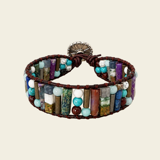 Fieldmark Tile Bracelet with multicoloured stone tiles and round beads
