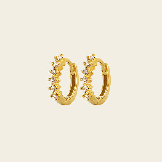 Fine Light Earrings with small hoops set with clear stones in gold finish