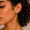 Fine Light Earrings worn on the ear in gold finish