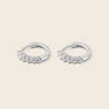 Fine Light Earrings with small hoops set with clear stones in silver finish