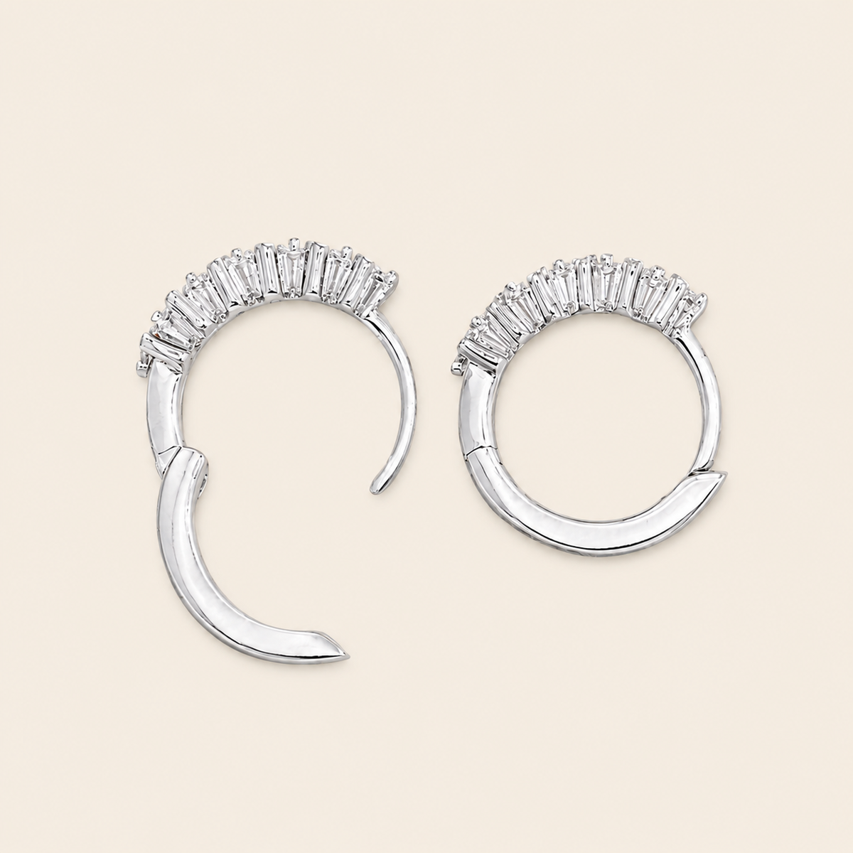 Fine Light Earrings with small hoops set with clear stones in silver finish