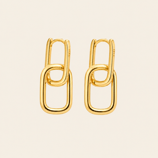 Fine Link Earrings with two interlocking elongated open links in gold finish