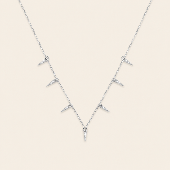 Fine Trace Necklace with a fine chain with small tapered drops in silver finish