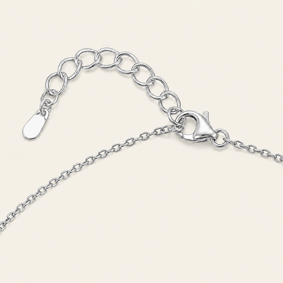 Fine Trace Necklace, showing the fastening detail in silver finish