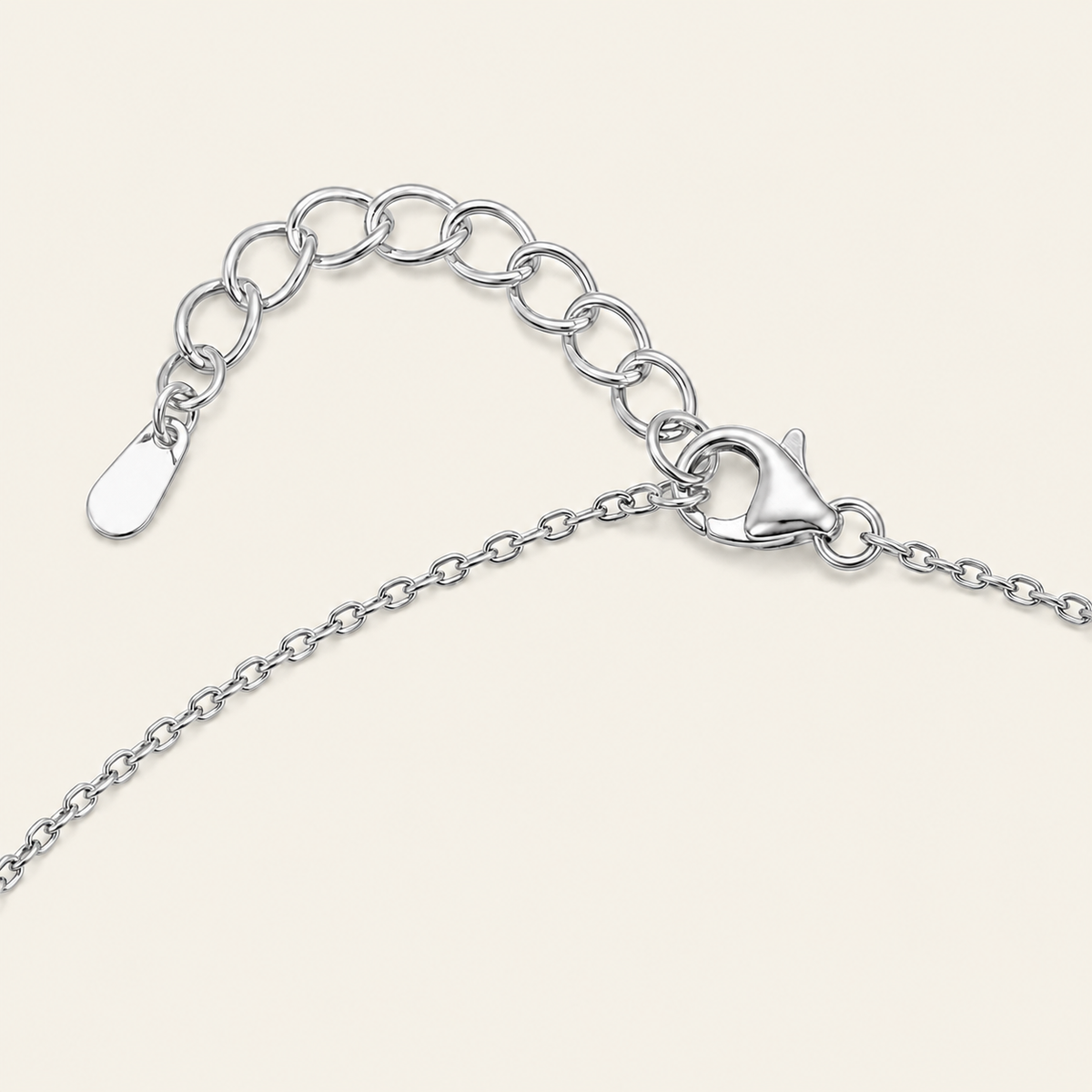 Fine Trace Necklace, showing the fastening detail in silver finish