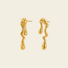 Flowing Line Earrings with flowing open shapes and small hanging drops in gold finish