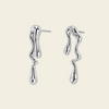 Flowing Line Earrings with flowing open shapes and small hanging drops in silver finish