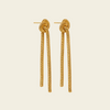 Fluid Knot Earrings with slender double-bar drops with knotted tops in gold finish