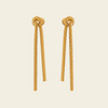 Fluid Knot Earrings with slender double-bar drops with knotted tops in gold finish