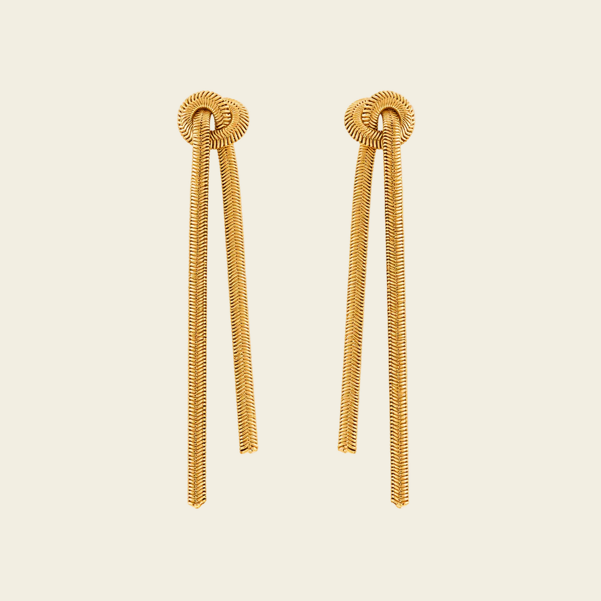 Fluid Knot Earrings with slender double-bar drops with knotted tops in gold finish