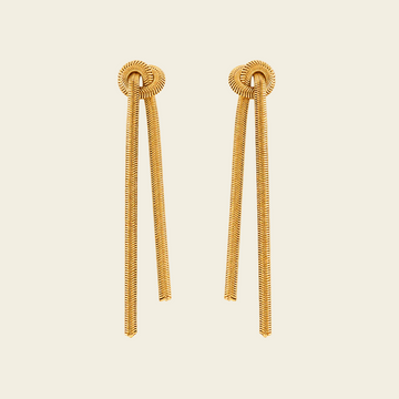 Fluid Knot Earrings with slender double-bar drops with knotted tops in gold finish