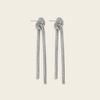 Fluid Knot Earrings with slender double-bar drops with knotted tops in silver finish