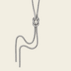 Fluid Knot Necklace with a smooth collar and flowing knotted lariat drop in silver finish