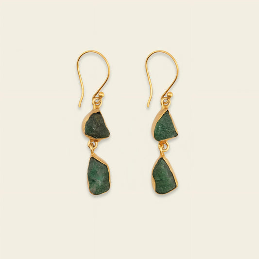 Forest Interval Earrings with two irregular green stone drops
