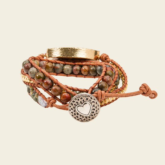Forest Mosaic Bracelet with beadwork and cord detail
