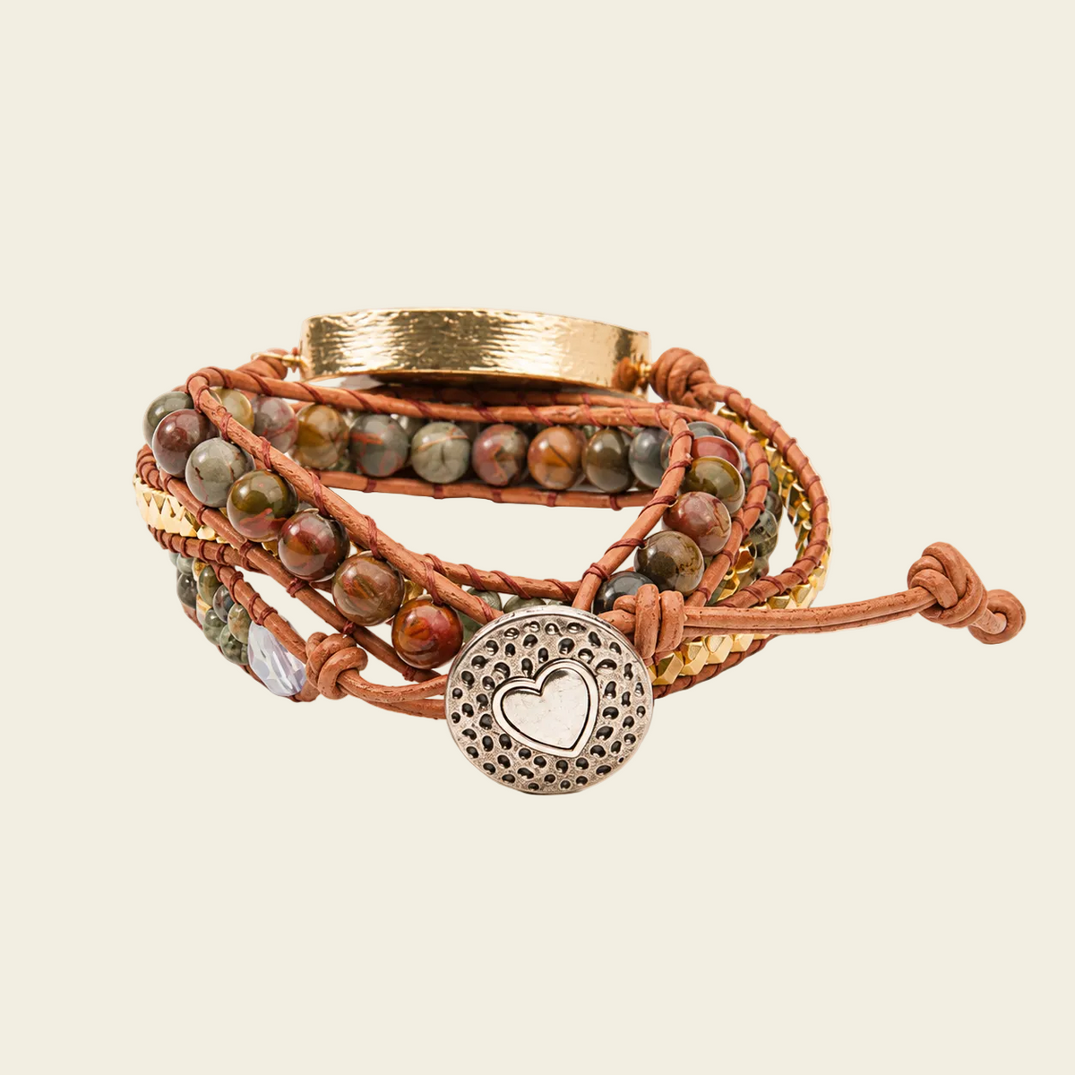 Forest Mosaic Bracelet with beadwork and cord detail