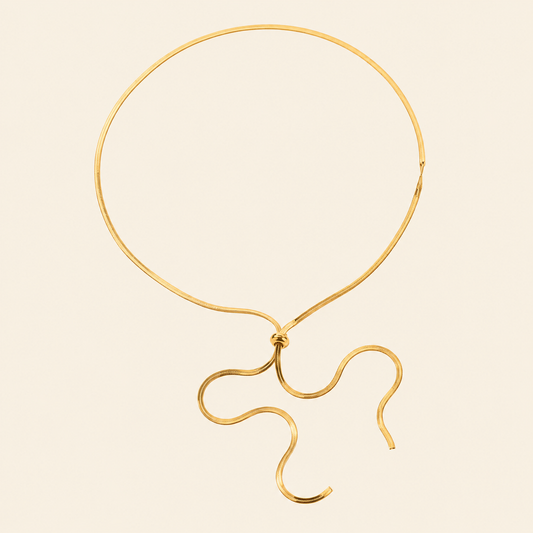 Glide Drop Necklace with a smooth collar with a flowing lariat drop in gold finish