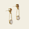 Golden Axis Earrings with elongated open frames with pale stone accents